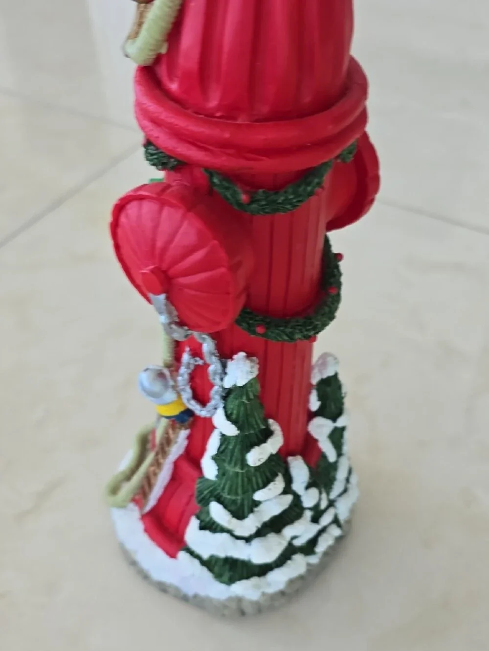 Lighted Firefighter Themed Holiday Pencil Musical Decoration - Red Fire Hydrant